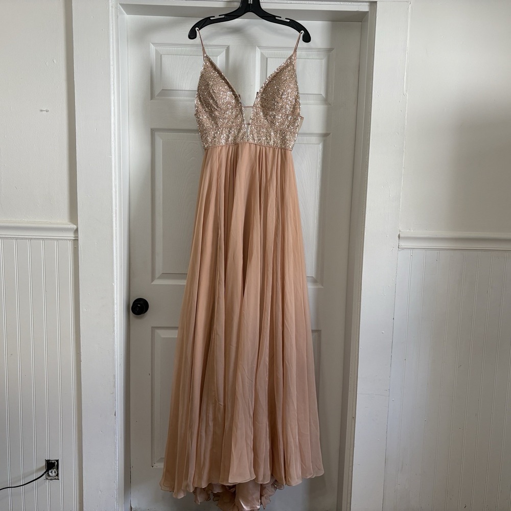 Sherri Hill 52589 Size 8 Nude Beaded Chiffon Prom Formal Gown Dress